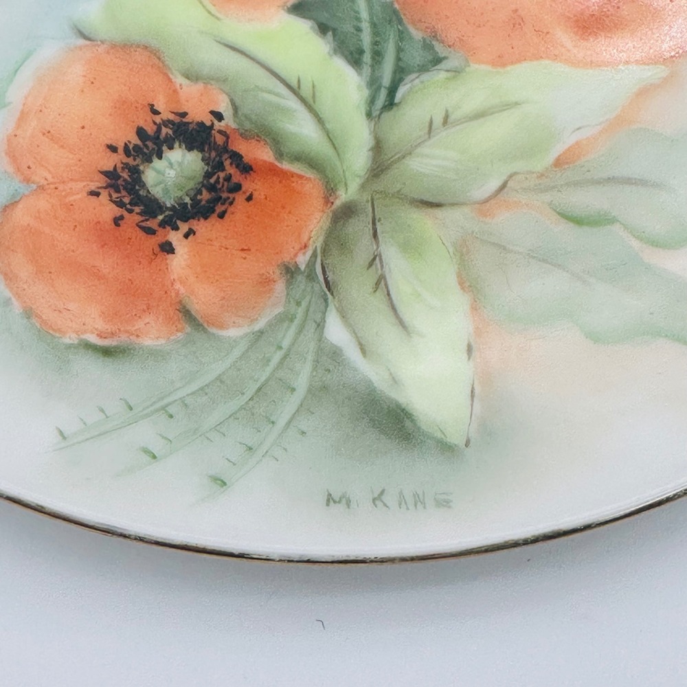 Hand Painted Porcelain Floral Poppy Decorative Plate Gold Rim 7.5" Signed M Kane - Picture 3 of 5